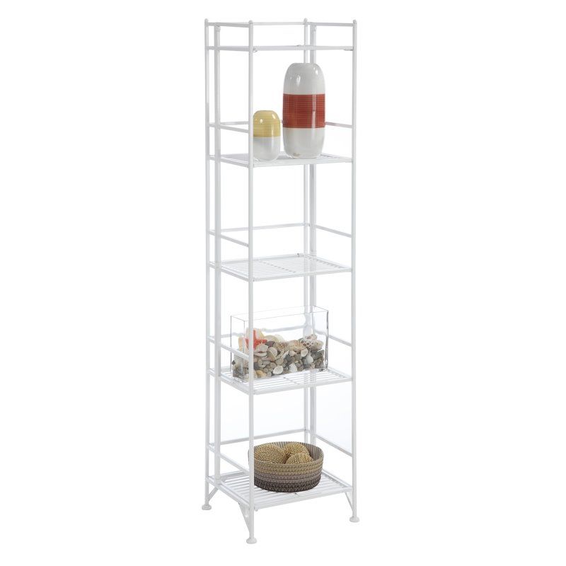 Photo 1 of 8016W 5 X 14.25 X 58.25 in. Designs-2-Go Extra Storage 5-Tier Folding Metal Shelf, White
