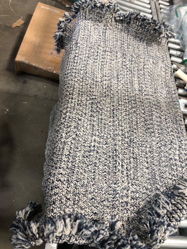 Photo 1 of 2'11"x4' Blue and White Braided Fringed Area Rug 