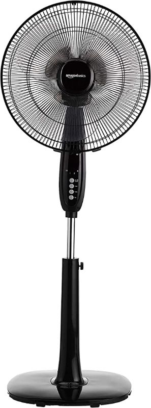 Photo 1 of **SOLD FOR PARTS** Amazon Basics Oscillating Dual Blade Standing Pedestal Fan with Remote - 16-Inch, Black
