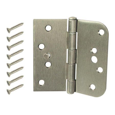 Photo 1 of 4 in. Satin Nickel Half Square Corner and Half 5/8 in. Radius Security Door Hinge
2 PACK 