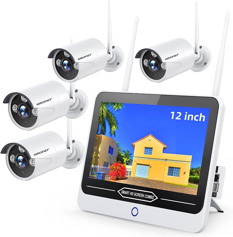 Photo 1 of 3MP Security Camera System Wireless with 12“ Monitor, SMONET 8CH WiFi Home Surveillance NVR Kits All in One,4Pcs 3MP Outdoor Indoor CCTV IP Cameras,Clearer Than 1080P Night Vision Free APP NO HDD
