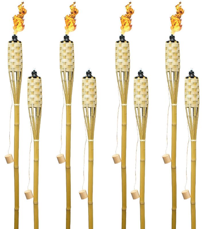 Photo 1 of (MISSING WICK, SNUFFER CAPS; DAMAGED WICKER) Matney Bamboo Torches – (8 Pack)
