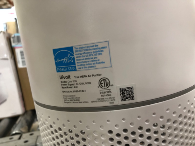 Photo 2 of (LOOSE PART WITHIN MOTOR; COSMETIC DAMAGES) LEVOIT Air Purifier for Home Allergies Pets Hair in Bedroom, H13 True HEPA Filter, 24db Filtration System Cleaner Odor Eliminators, Ozone Free, Remove 99.97% Dust Smoke Mold Pollen, Core 300, White
