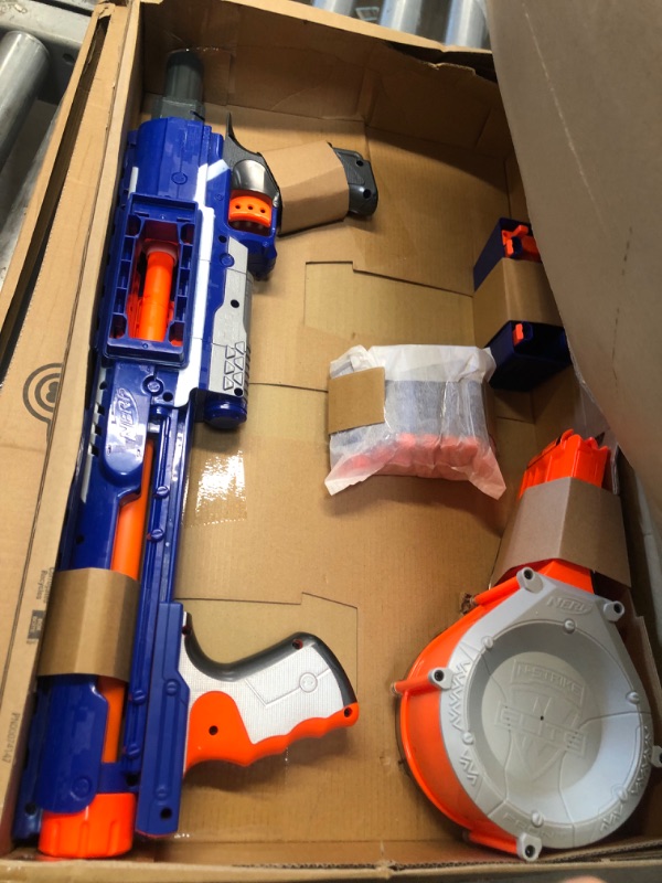 Photo 1 of Nerf Rampage N-Strike Elite Toy Blaster with 25 Dart Drum Slam Fire & 25 Official Elite Foam Darts for Kids, Teens, & Adults (Exclusive)