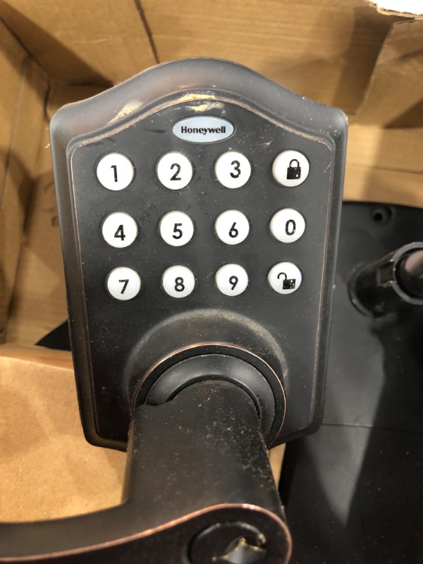 Photo 4 of **Parts Only** Non-Functional**Honeywell Oil Rubbed Bronze Keypad Electronic Door Lever Entry Lock