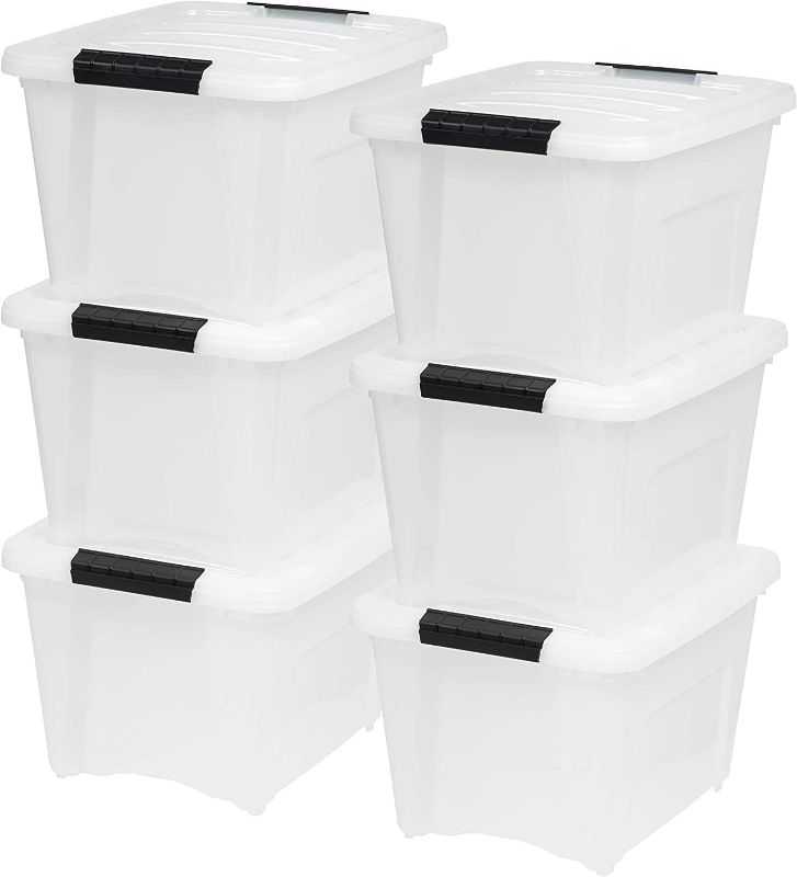 Photo 1 of **** ONE LID HAS SHIPPING DAMAGE *****
IRIS USA 19 Qt. Plastic Storage Bin Tote Organizing Container with Durable Lid and Secure Latching Buckles, 6 Pack, Stackable and Nestable, Pearl with Black Buckle
