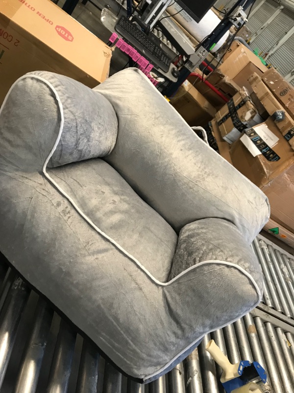 Photo 1 of Heritage Kids Micromink Bean Bag Chair with Piping Carry Handle, Grey