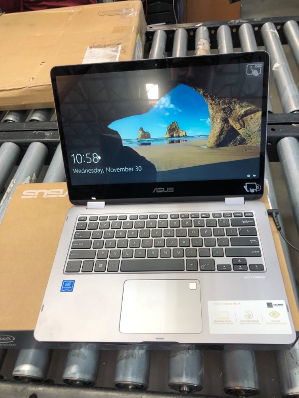 Photo 3 of stuck on a lock screen loop NEEDS PROFESSIONAL REPAIR

ASUS VivoBook Flip 14 Thin and Light 2-in-1 Laptop, 14” HD Touchscreen, Intel Celeron N4020 CPU, 4GB RAM, 128GB Storage, Windows 10 Home S, Microsoft 365, Light Grey, TPM, Fingerprint, J401MA-PS04T Ce