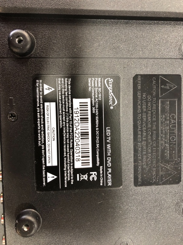 Photo 3 of **MISSING CORDS** SuperSonic SC-1912 LED Widescreen HDTV 19", Built-in DVD Player with HDMI, USB & AC/DC Input: DVD/CD/CDR High Resolution and Digital Noise Reduction
