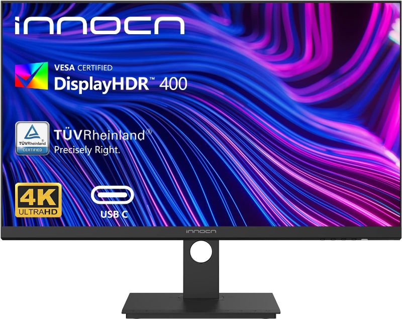 Photo 1 of INNOCN 27" Computer Monitor 4K UHD 3840 x 2160 16:9 LCD IPS Display, 100% sRGB DP USB C HDMI PC Monitor HDR400, 1.07B+ Colors, Gravity Sensor, Calibrated Colors Accuracy ?E?2, VESA - 27C1U
