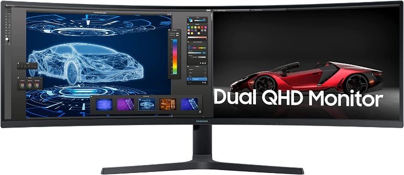 Photo 1 of **MISSING REMOTE** SAMSUNG 49" S95UA Super Ultrawide Dual QHD Monitor, 4ms, QLED, HDR400, USB-C, USB Hub, 120Hz, Height Adjustable Stand, (LS49A950UINXZA) 2022, Charcoal Black

