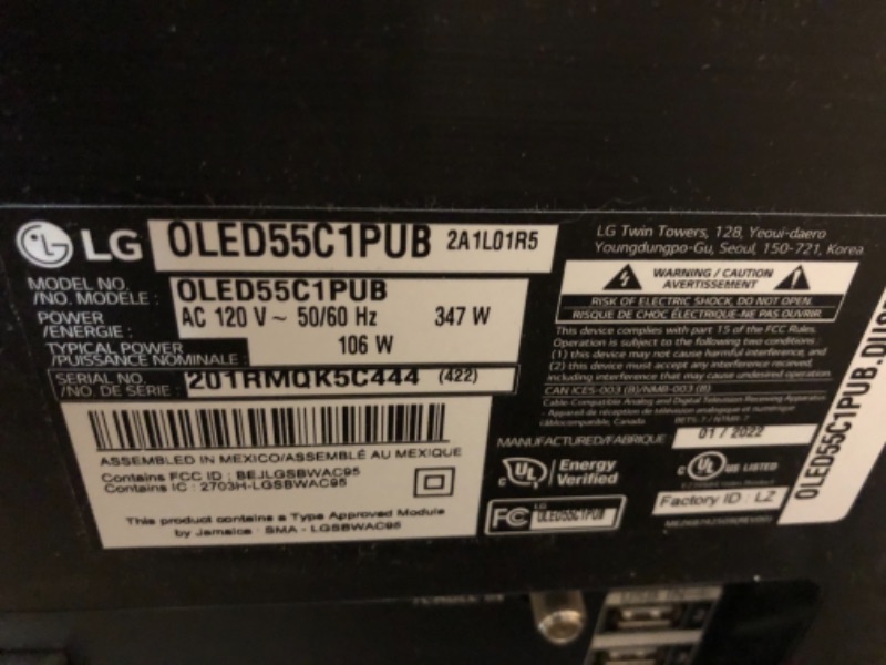 Photo 3 of **MISSING PARTS** LG OLED C1 Series 55” Alexa Built-in 4k Smart TV, 120Hz Refresh Rate, AI-Powered 4K, Dolby Vision IQ and Dolby Atmos, WiSA Ready, Gaming Mode (OLED55C1PUB, 2021), Black
