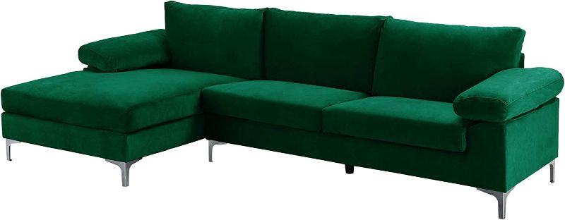 Photo 1 of **INCOMPLETE SET BOX 2 OUT OF 2** Casa Andrea Milano LLC Modern Large Velvet Fabric Sectional Sofa L Shape Couch with Extra Wide Chaise Lounge, Green
