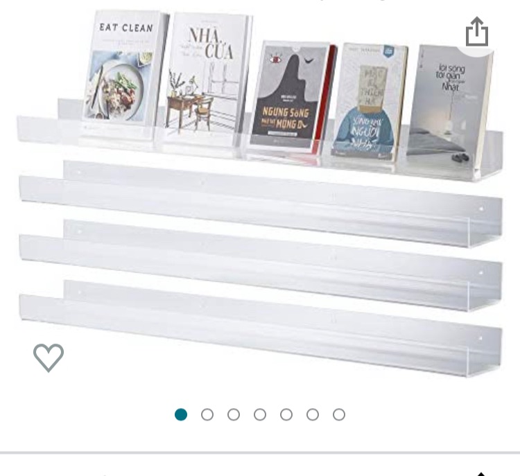 Photo 1 of CRIZTA 36" x 4.7” Acrylic Floating Bookshelf (4 Pcs), 5mm Thick Crystal Clear Wall Ledge Shelf Wall Mounted Shelves for Books, Pictures, Phones, Small Toy Storage