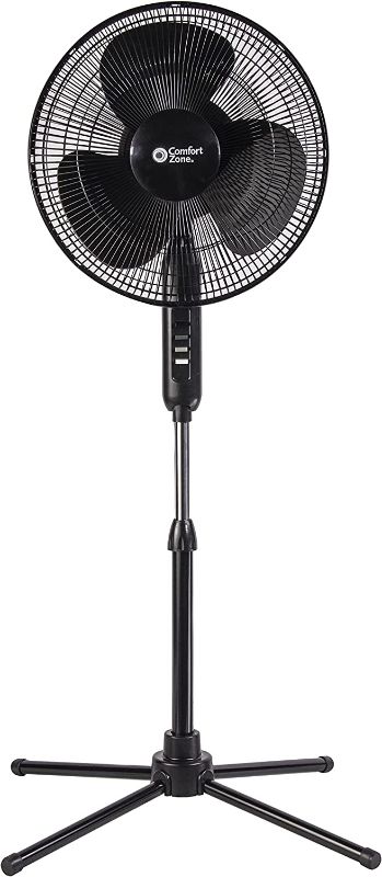 Photo 1 of 

Comfort Zone CZST161BTEBK 16” Oscillating Pedestal Fan, 3-speed Options, 90-Degree Oscillating Head, Adjustable Height and Tilt, Powerful Air Flow, Black
Color:Black