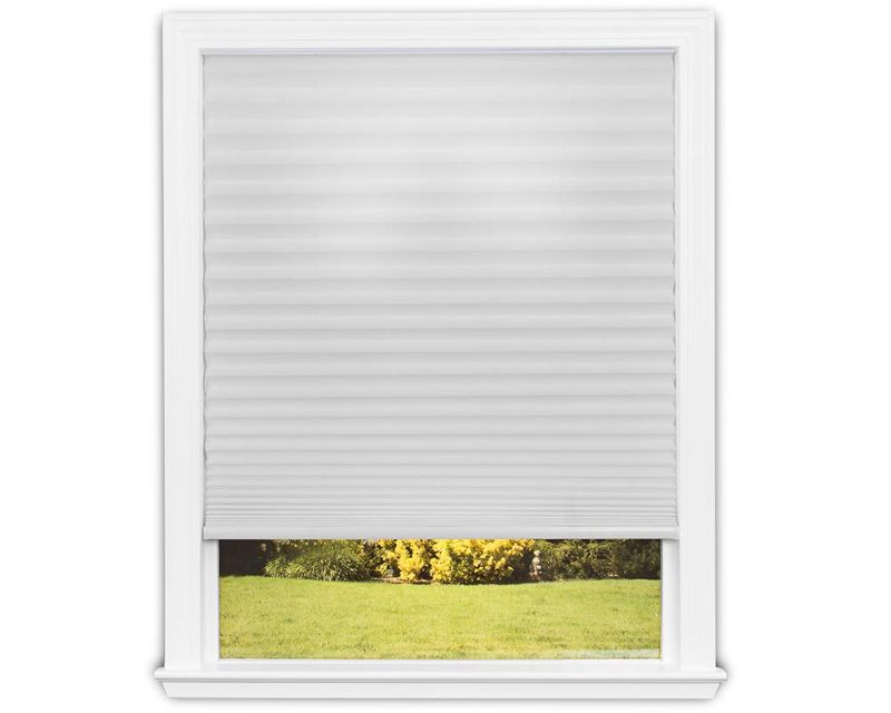 Photo 1 of (BENT/CRACKED FRAME) Redi Shade No Tools Easy Lift Trim-at-Home Cordless Pleated Light Filtering Fabric Shade White, 48 in x 64 in, (Fits windows 31 in - 48 in)
