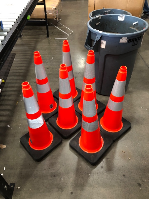 Photo 2 of (8 Cones) BESEA 28” inch Orange PVC Traffic Cones, Black Base Construction Road Parking Cone Structurally Stable Wearproof (28" Height)
