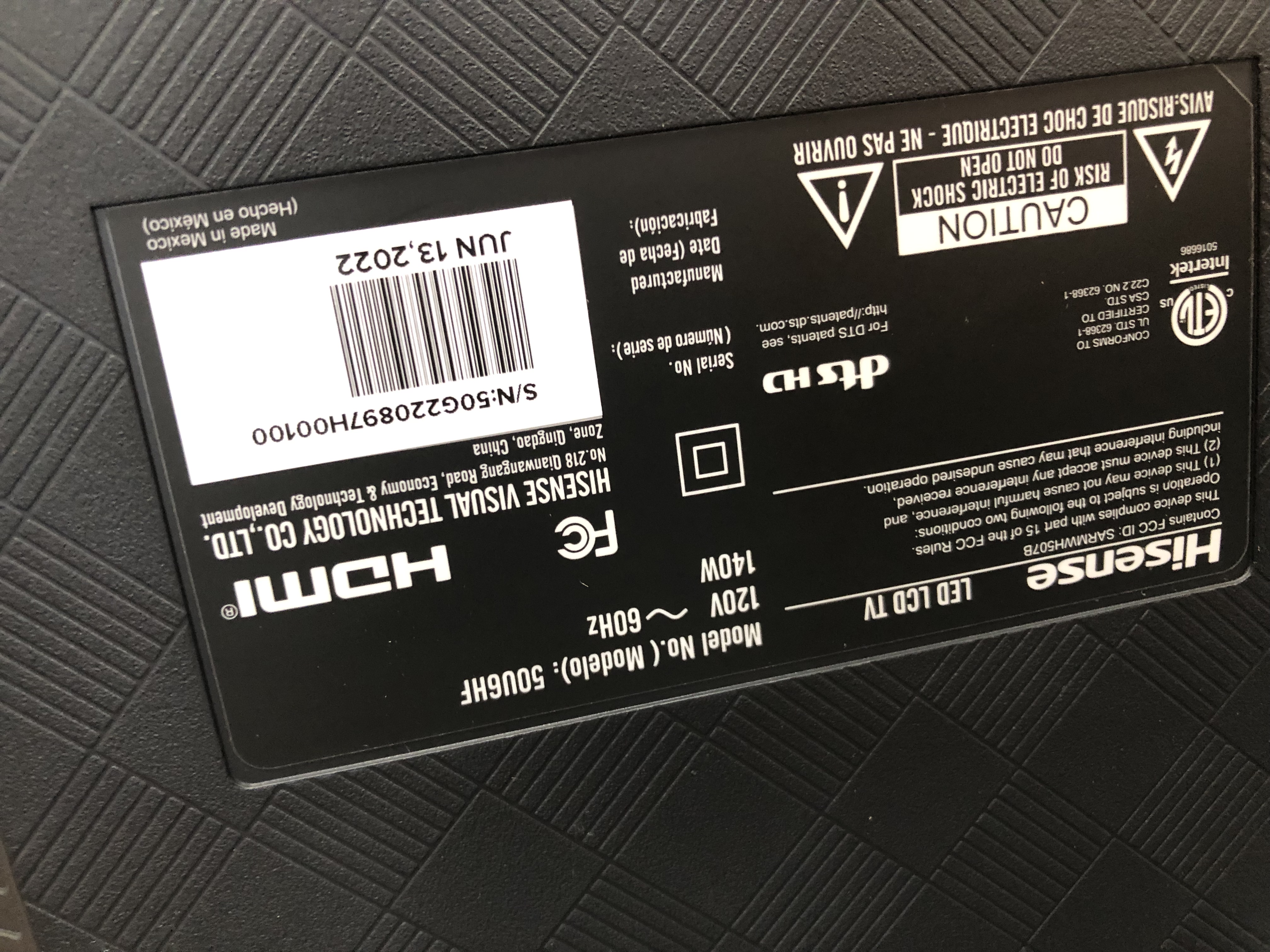 Photo 1 of Hisense 50-inch ULED U6 Series Quantum Dot QLED 4K UHD Smart Fire TV (50U6HF, 2022 Model)
