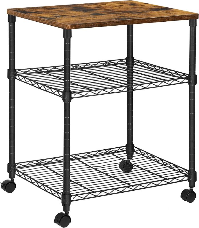 Photo 1 of SONGMICS Printer Stand, 3-Tier Metal Printer Cart with Wheels, Printer Table with 2 Height-Adjustable Storage Shelves, for Home Office, 22 x 18.1 x 26.8 Inches, Rustic Brown and Black ULGR302B02
