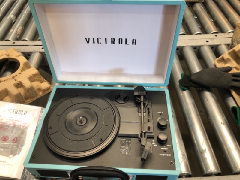 Photo 2 of Victrola Vintage 3-Speed Bluetooth Portable Suitcase Record Player with Built-in Speakers | Upgraded Turntable Audio Sound| Includes Extra Stylus | Turquoise, Model Number: VSC-550BT
