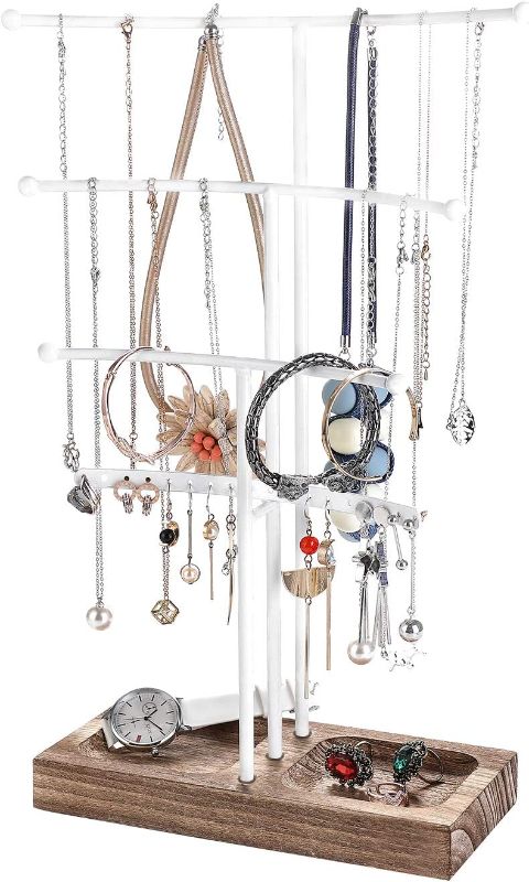 Photo 1 of Urban Deco Arc Jewelry Organizer Stand 4 Tier Necklace Holder With Earring Organizer, Bracelet Holder Stand And Wooden Ring Holder For Jewelry White Coated Metal Jewelry Holder Organizer For Girls
