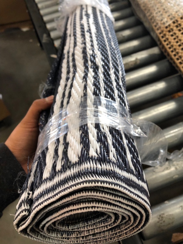 Photo 2 of 4 x 6 Outdoor Rug Dark Navy Stripe - Room Essentials