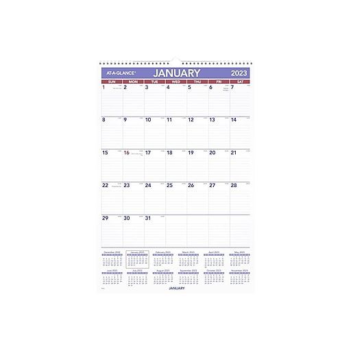 Photo 1 of 2023 at-a-GLANCE 22.75" X 15.5" Monthly Wall Calendar, White/Purple/Red (PM3-28-23)
