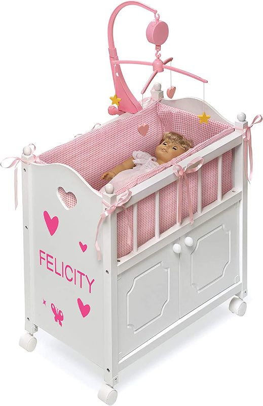 Photo 1 of Badger Basket Cabinet Doll Crib with Gingham Bedding, Musical Mobile, Wheels, and Free Personalization Kit (fits American Girl Dolls), White/Gingham (01721)
****PARTS ONLY***