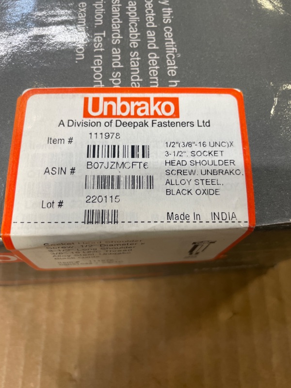 Photo 2 of 1/2" x 3-1/2" Unbrako Socket Head Shoulder Screw Black Oxide Alloy Steel -- BRAND NEW ITEM FACTORY SEAL 
