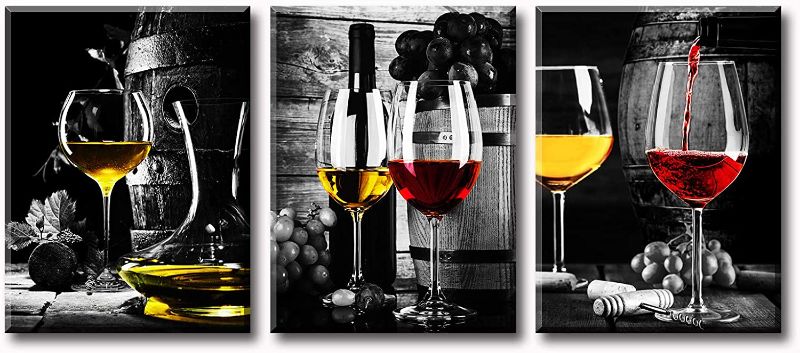 Photo 1 of 
Dining Room Wall Decor Black And White Wine Canvas Art Glass Cup Pictures Prints Decor for Kitchen Bar Home Stretched and Framed Ready to Hang 12×16 inch×3 PCS  factory sealed 