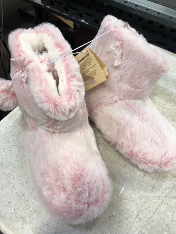 Photo 1 of DL Women's Cute Bootie Slippers Fluffy Plush Fleece Memory Foam Booties House Shoes Winter Booty Slippers with Pom Poms SIZE 8