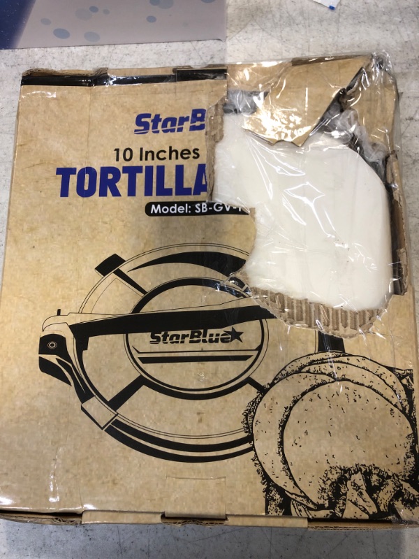 Photo 2 of 10 Inch Cast Iron Tortilla Press by StarBlue with FREE 100 Pieces Oil Paper and Recipes e-book - Tool to make Indian style Chapati, Flour Tortilla, Roti  box damage 