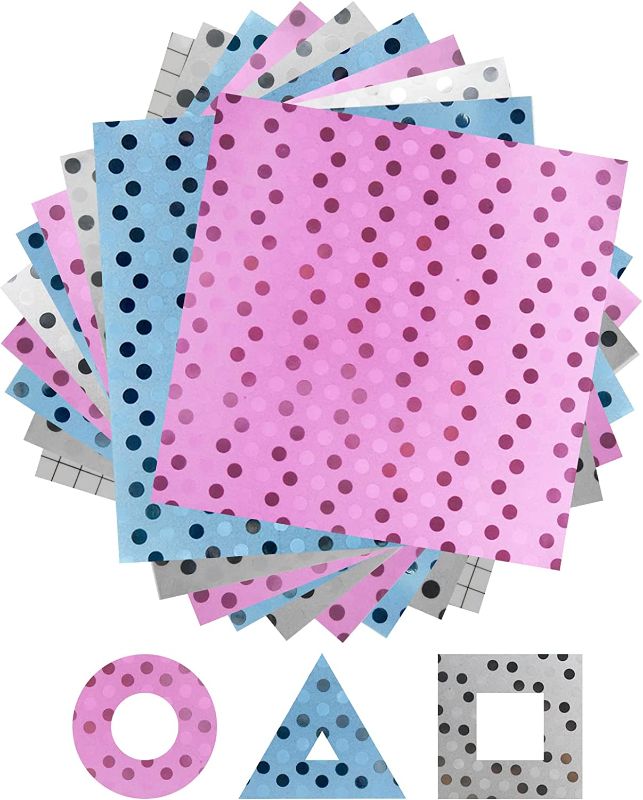 Photo 1 of YYelec Glitter Vinyl Permanent Adhesive, 10 Sheets Shimmer Wave Point Vinyl for Cricut 12" x 12", with 1 Transfer Tape Sheets for Indoor & Outdoor Halloween Christmas Decor, Pink Blue Silver --- FACTORY SEALED 
