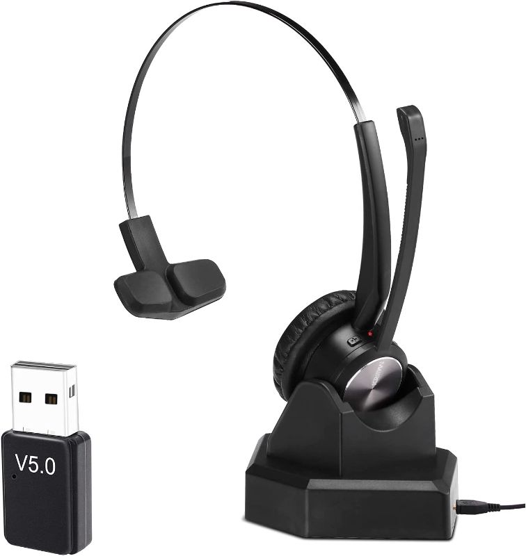 Photo 1 of MAIRDI Wireless Telephone Headset with Noise Cancelling Microphone for Call Centers Office Bluetooth Headset for Cell Phone PC Skype Softphone Car Trucker Driver Over The Head with Charging Dock
