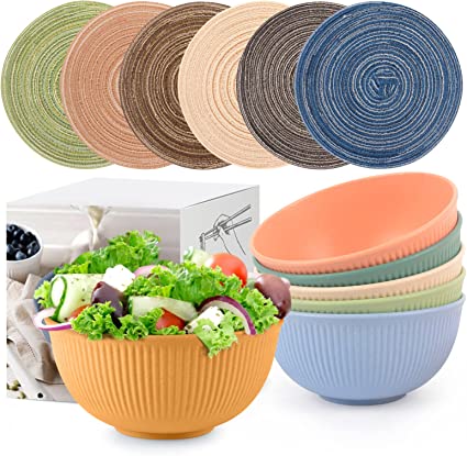 Photo 2 of [Set of 6] Unbreakable Cereal Bowls 24 OZ Microwave and Dishwasher Safe BPA Free E-Co Friendly Wheat Straw Bowl (Tableware)