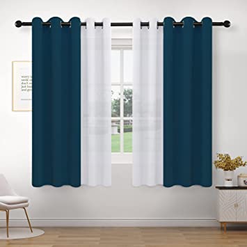 Photo 1 of PureFit Set of 4 Curtain Panels - Mix and Match Sheer White Curtains & Blackout Curtains for Bedroom, Thermal Insulated Room Darkening Grommet Window Drapes, 42 x 63 inch/Panel, Turquoise Blue