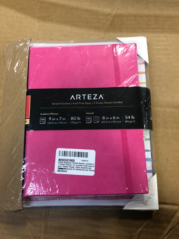 Photo 2 of Arteza Academic Planner Bundle, Includes 9 x 7 Inches Planner, 6 x 8 Inches Lined Journal, and 2 Sticker Sheets, Office Supplies and College Essentials for Scheduling and Staying Organized Schedule Planner - Pink Lined