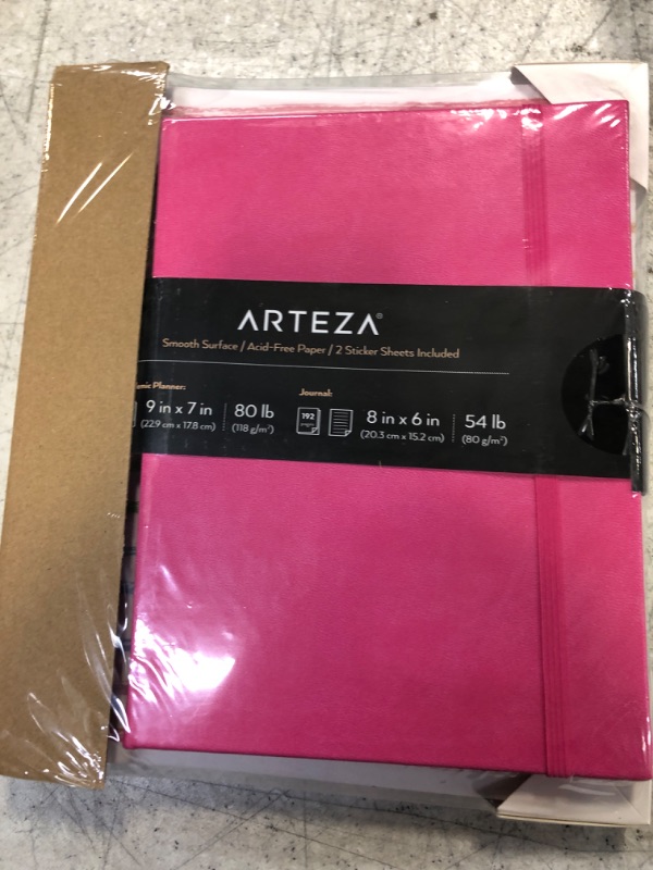 Photo 2 of Arteza Academic Planner Bundle, Includes 9 x 7 Inches Planner, 6 x 8 Inches Lined Journal, and 2 Sticker Sheets, Office Supplies and College Essentials for Scheduling and Staying Organized Schedule Planner - Pink Lined