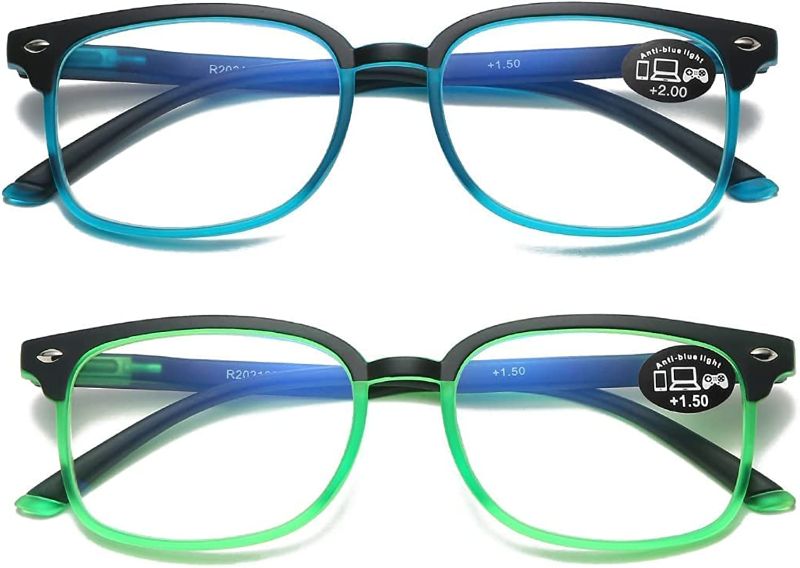 Photo 1 of 100 CLASSIC 2 PC Blue Light Block Reading Glasses/Computer/Gaming/TV/Phone Glasses for Women Men Anti Eyestrain & UV Glare - SIZE 3.50 -COLOR MAY VARY -