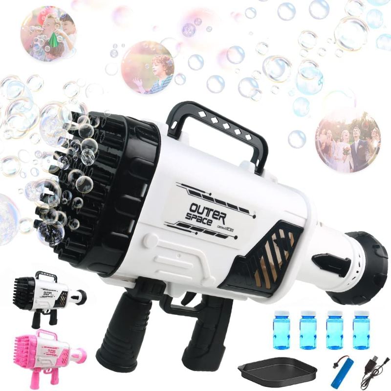 Photo 1 of 64 Hole Rocket Launcher Bubble Machine Gun for Kids, Rocket Boom Bubble Blower with Colorful Lights, Big Automatic Bazooka Bubble Gun Bubble Maker Toys for Birthday Party Wedding Outdoor Play (Black)
