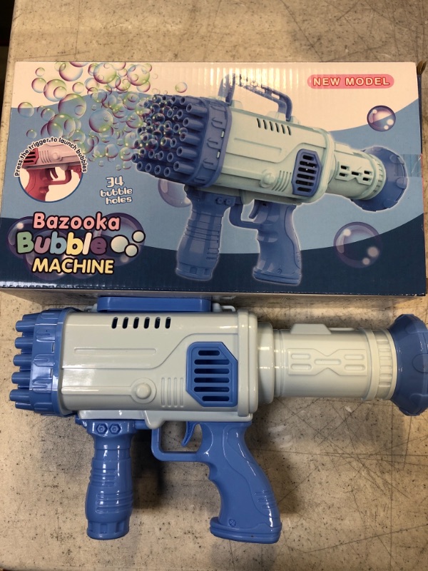 Photo 2 of Detigsia Bazooka Bubble Gun Machine with 34-Hole, 5000+ Bubbles Per Min|Big Rocket Bubble Blowers Maker for Party, Outdoor Toys for Kids Ages 4-8, Gifts for 3 5 6 7 Year Old Boys Girls Adults (Blue)
