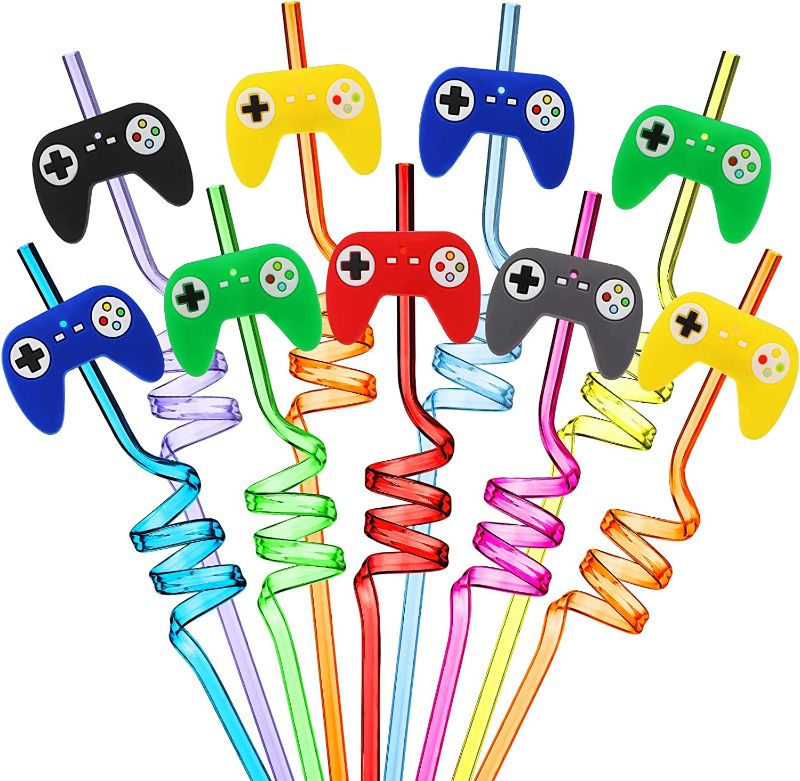 Photo 1 of 24 Pieces Video Game Party Favors Straws for Boys Kids Reusable Video Game Plastic Drinking Straws Birthday Party Supplies Decorations Goodie Gifts Present 6 Styles, 8 Colors
