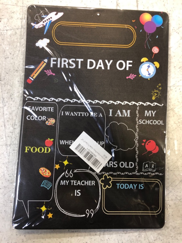 Photo 2 of First Day of School Photo Prop Chalkboard Sign.First Day of Kindergarten Chalkboard My 1st Day Back to School Board Style Sign, Kindergarten, Preschool, Durable Metal Milestone Tin Sign 12" X 8"
