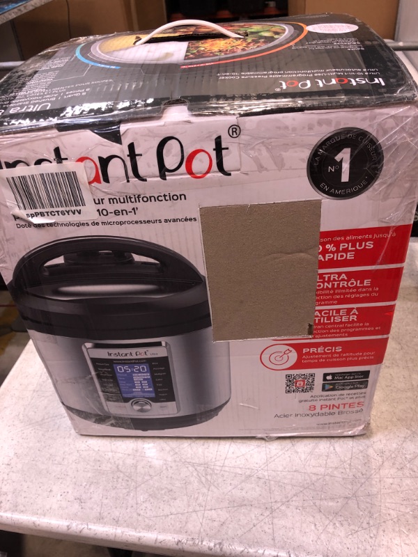 Photo 2 of Instant Pot Ultra 80 Ultra 8 Qt 10-in-1 Multi- Use Programmable Pressure Cooker, Slow Cooker, Rice Cooker, Yogurt Maker, Cake Maker, Egg Cooker, Sauté, and more, Stainless Steel/Black  -- NEED TO BE CLEAN  , STILL FUNCTIONAL --
