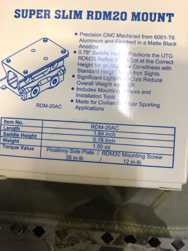 Photo 3 of  Utg Super Slim Picatinny Rdm20 Absolute Co-witness Mount Rdm-20ac Brand