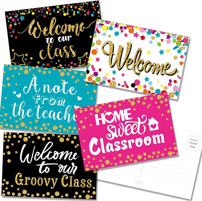 Photo 1 of 40 Pieces Confetti Welcome Postcards, Welcome to Our Class Theme Postcard Welcome Blank Cards Greeting Cards Note Cards Teacher Postcards for Kids, 4 x 6 Inch (Colorful Style)
