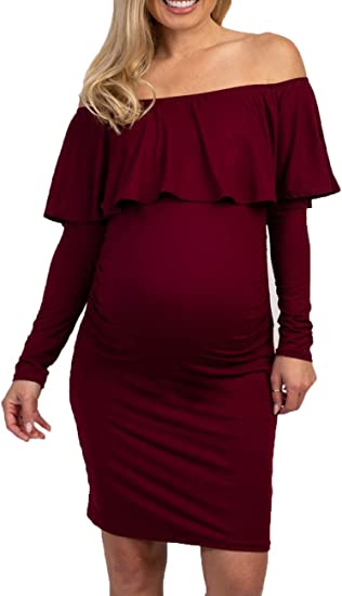 Photo 1 of Coolmee Women's Maternity Dress Off Shoulder Casual Maxi Dress
, SIZE L