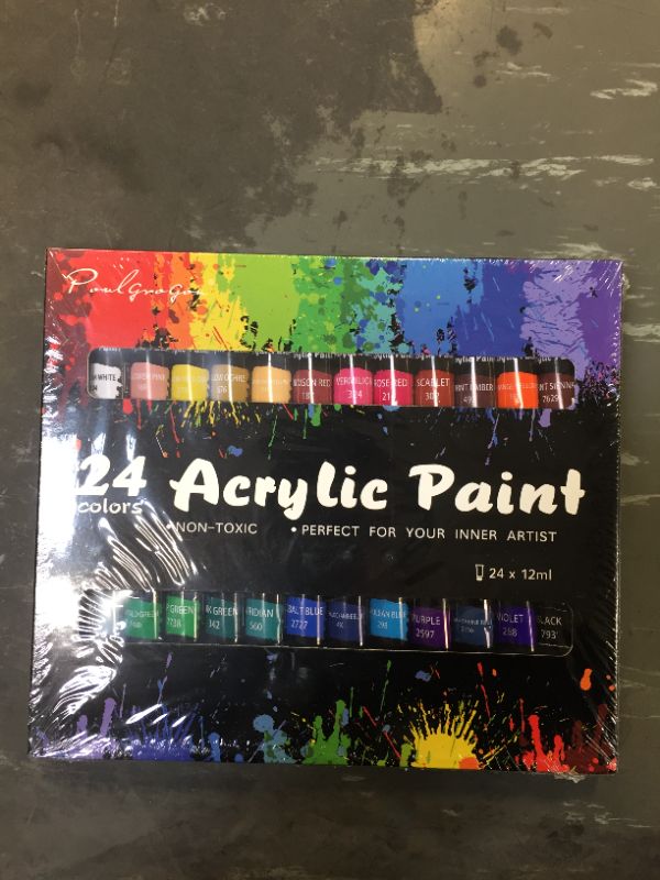 Photo 2 of Acrylic Paint Set, 24 Colors Vibrent Pigment with Paint Brush & Palette, Art Craft Painting Supplies Acrylic Paint for Adults, Kids & Professional Artists
