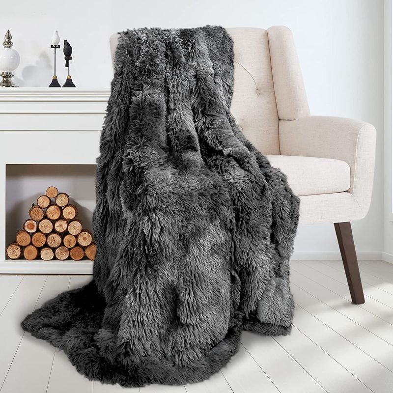 Photo 1 of  Thick Fluffy Faux Fur Throw Blanket 50'' x 60'', Soft Luxury Plush Fuzzy Blankets with Laundry Bag, Solid Decorative Chic Accent Cozy Furry Throws for Couch/Sofa/Bed, Machine Washable, Cream