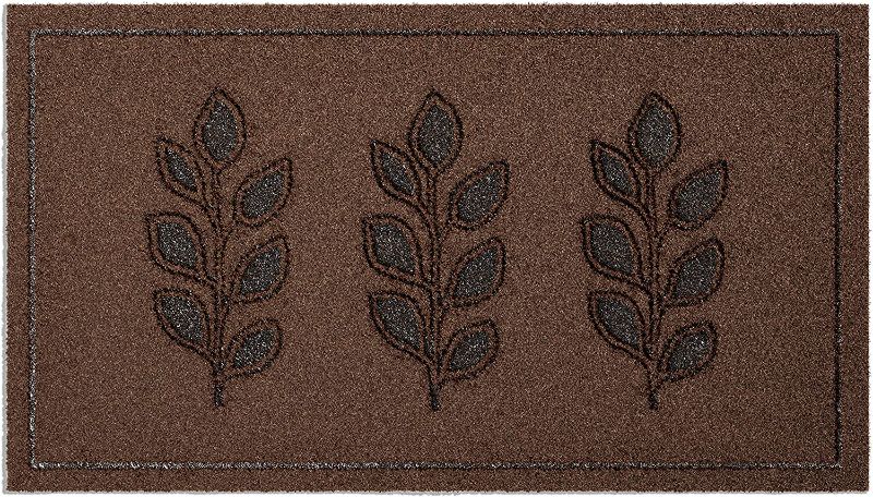 Photo 1 of Barnyard Designs Leaf Pattern Laser Engraved Doormat, Indoor/Outdoor Rug with Non-Slip Backing, Welcome Mat for Front Door Home Entryway or Kitchen, Farmhouse Decor, 30" x 17",  Brown
